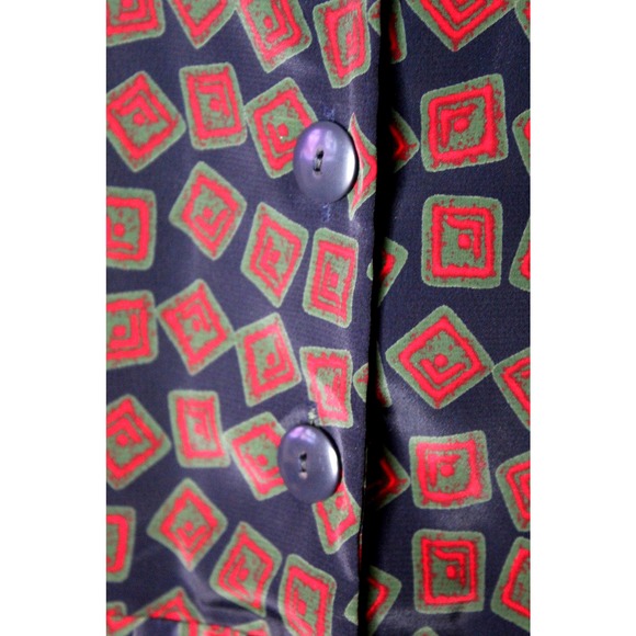 Vintage Liz Roberts midi dress 3/4 Sleeve Button Front Geometric 80s Red Navy - Picture 7 of 12